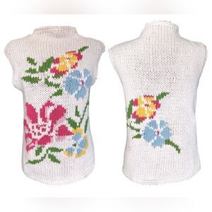 White Floral Knit Sleeveless Top